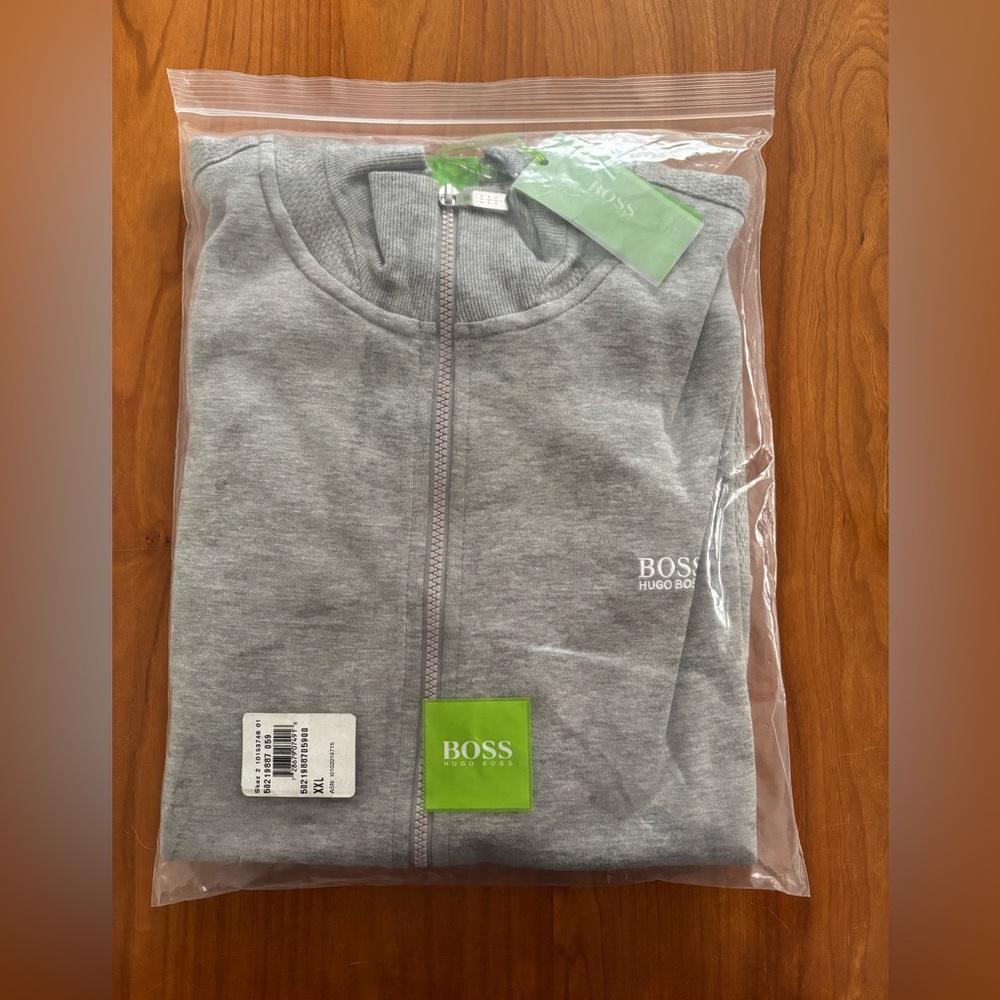 Hugo Boss Gray Cotton Zip Up Sweatshirt with Logo Print XXL